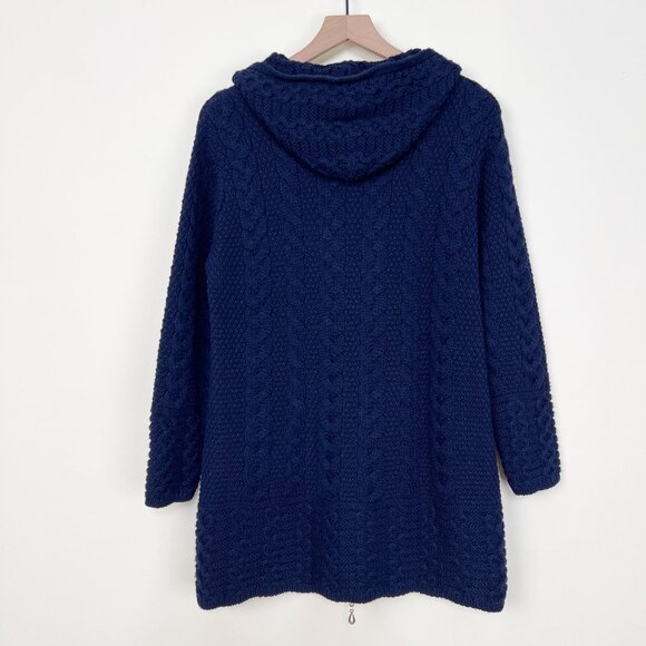 Aran Crafts 100% Merino Wool Hooded Coatigan Cardigan Sweater Coat Cable Knit - Picture 7 of 9